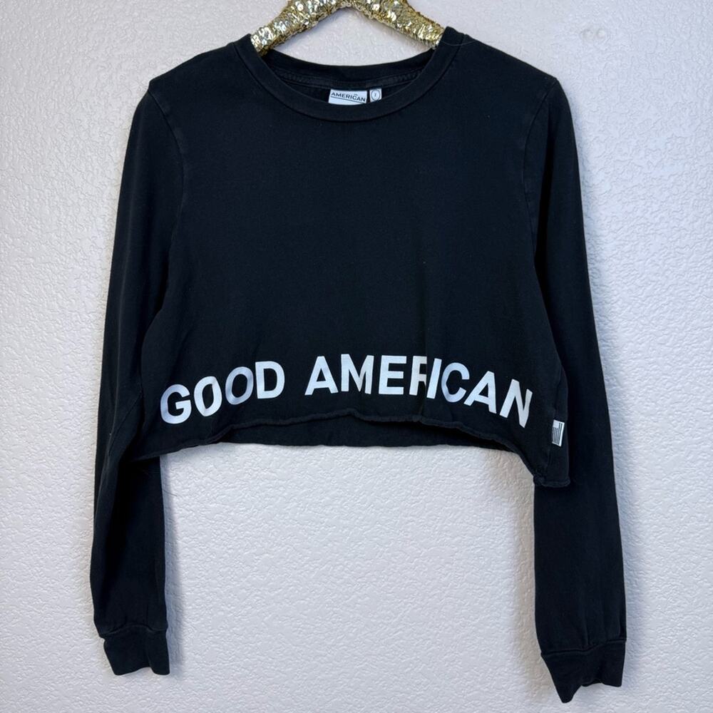 Good American • Black Long Sleeve Crop Top